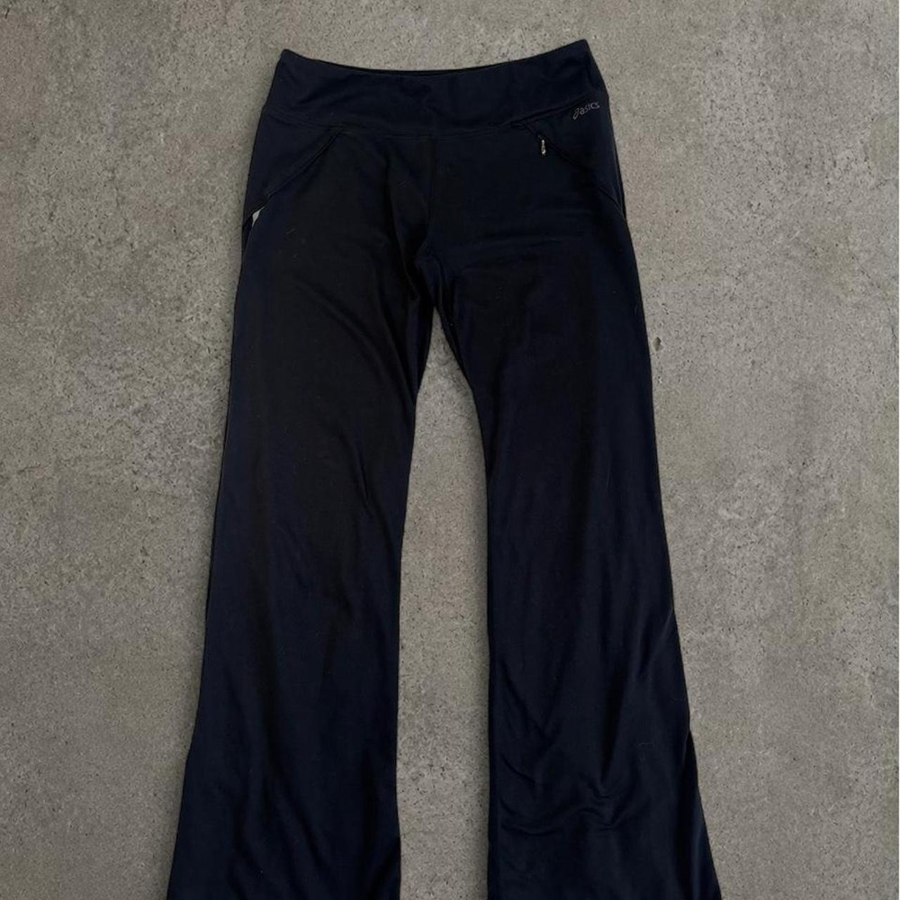 Asics Womens Black Athletic Bootcut Flared Gym Sweatpants Zipper Pocket